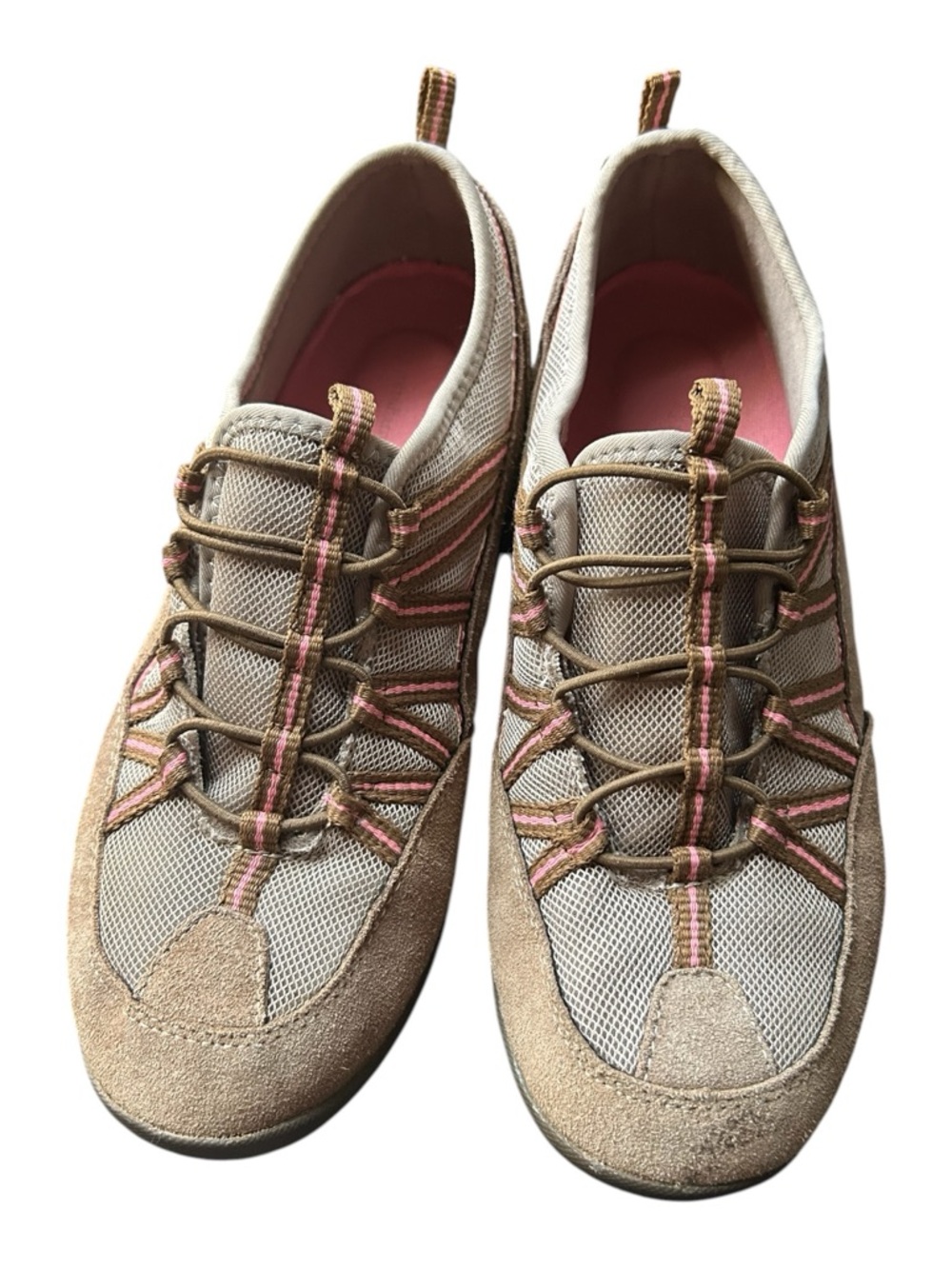 4/$20 Croft & Barrow Size 9.5 Casual Women's Beige & Pink Mesh Lace-Up Sneakers
